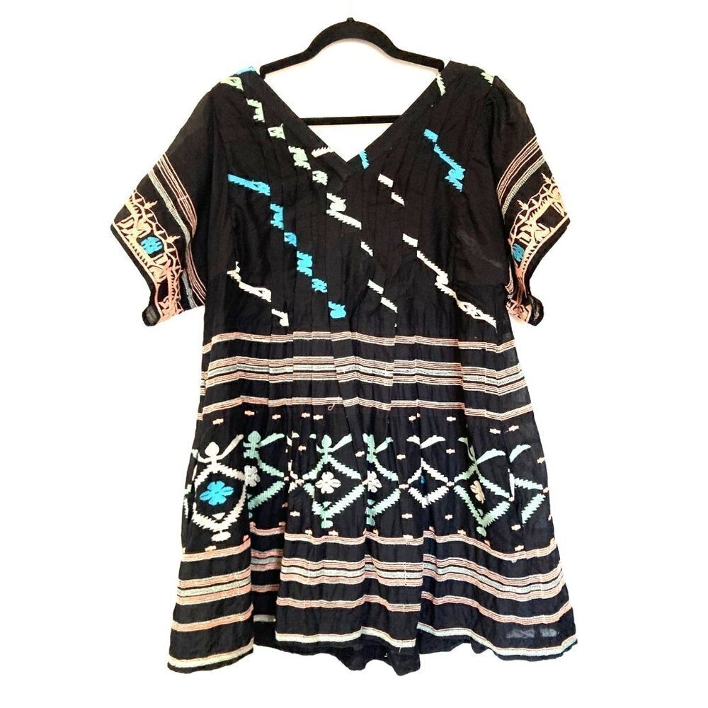 Free People New Romantics Rio Embroidered Pleated Boho Mini Dress Large